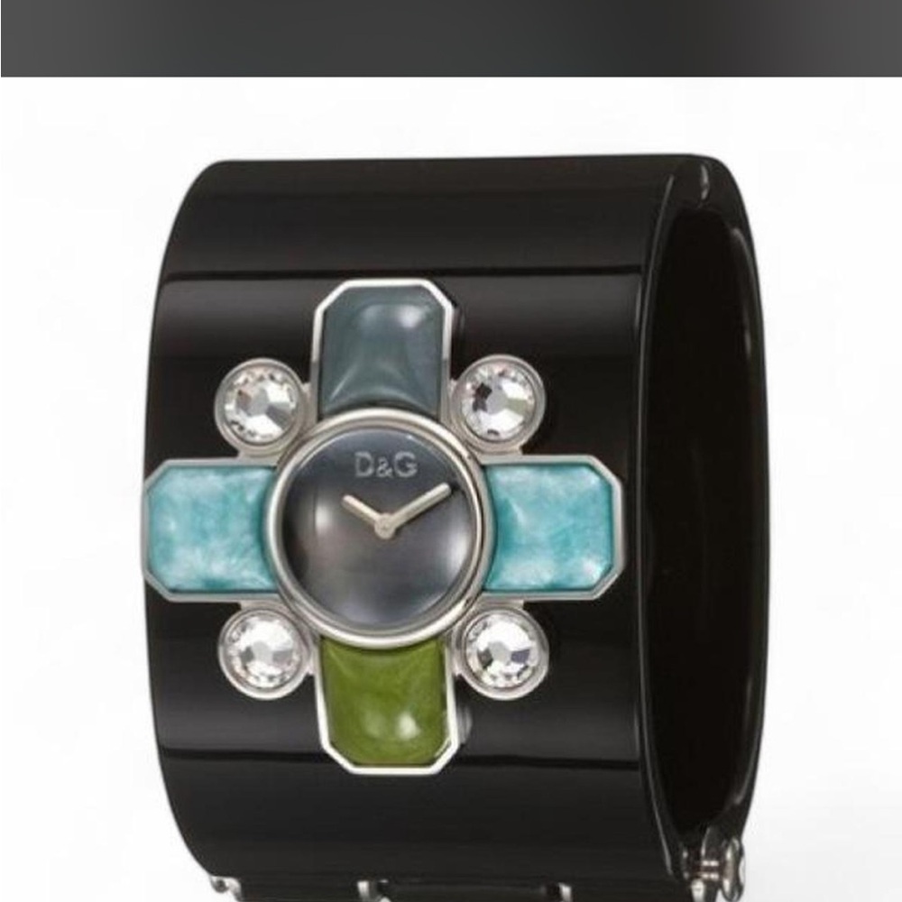 Dolce & Gabbana Black Cuff Watch with Turquoise and Lime Accents
